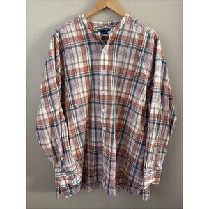 Proper Cloth Mens Shirt XXL Orange Blue Plaid Button Down Long Sleeve Casual